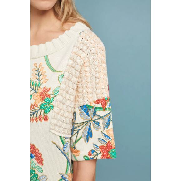 Anthropologie Tropical Floral Short‎ Sleeve Sweater Size Small - Picture 4 of 15